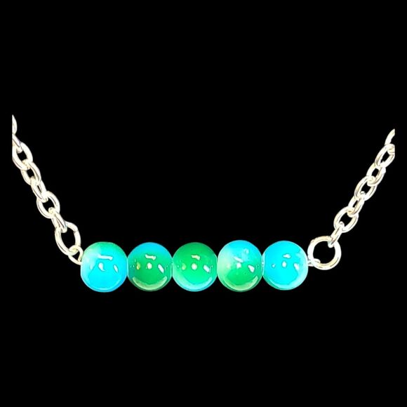 Handmade Blue &‎ Green Glass Ball Bar Charm Silver Tone Chain Necklace 16-19" - Picture 1 of 7